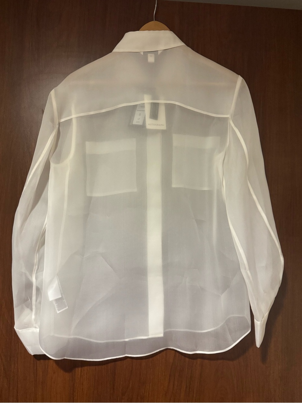 Autograph Women's Sheer Silk Organza White Button-Down Blouse with Pockets - Picture 2 of 9